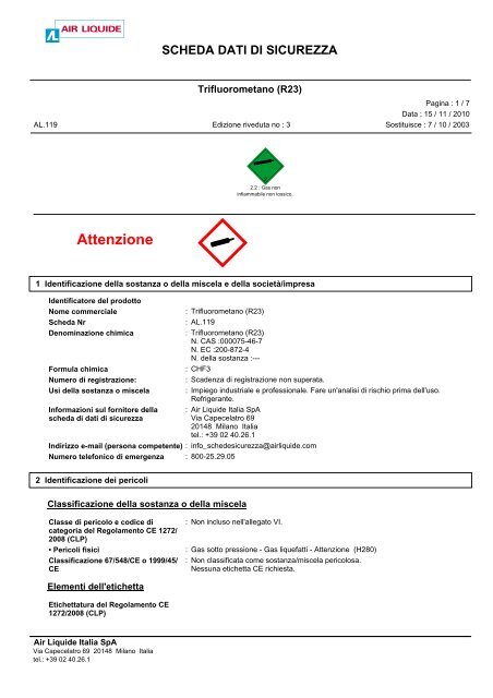 Trifluorometano (R 23) - Air Liquide Italia