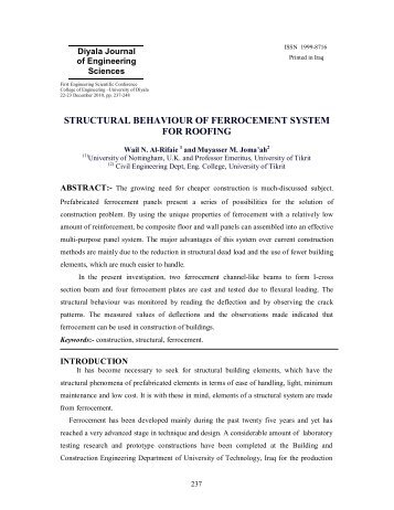 structural behaviour of ferrocement system for roofing