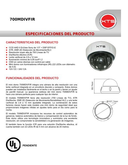 especificaciones del producto - XTS Corp