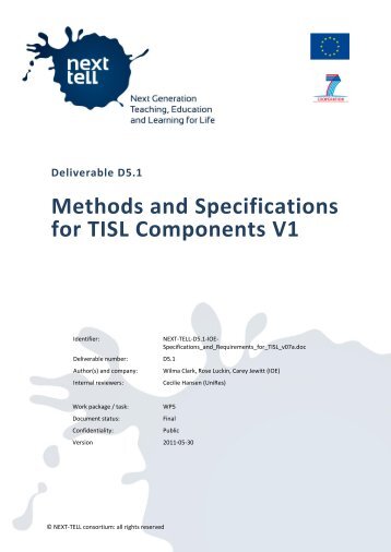 Methods and Specifications for TISL Components V1 - NEXT-TELL