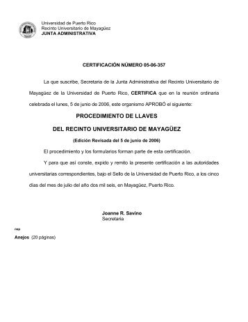 PROCEDIMIENTO DE LLAVES DEL RECINTO ... - UPRM