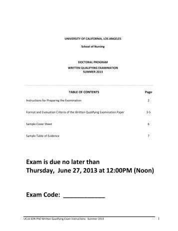 Written Qualifying Examination - UCLA School of Nursing