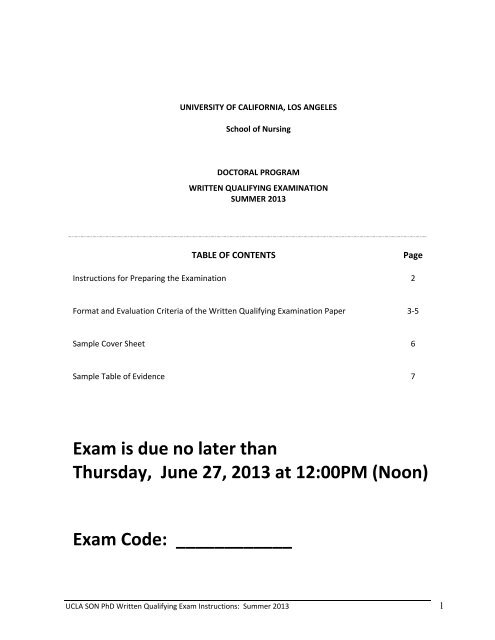 Written Qualifying Examination - UCLA School of Nursing