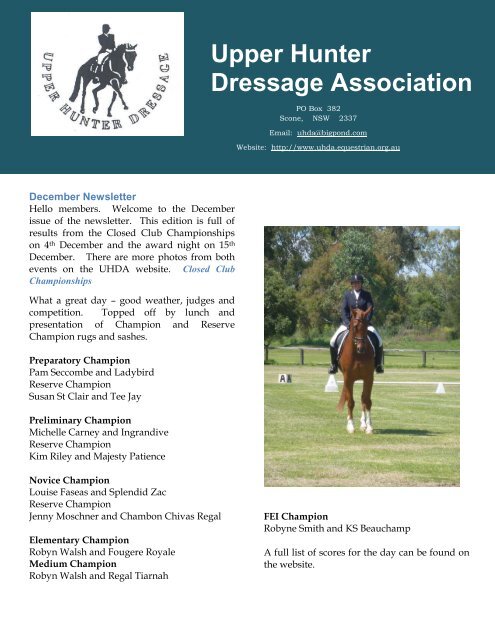 December 2011 Newsletter - Upper Hunter Dressage Association