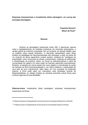 Empresas transnacionais e investimento direto estrangeiro - Revista ...