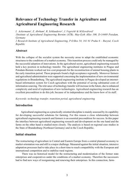 Relevance of Technology Transfer in Agriculture and ... - SVT