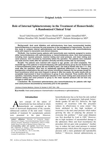 Role of Internal Sphincterotomy in the Treatment of Hemorrhoids: A ...