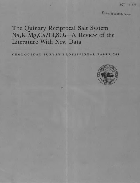 The Quinary Reciprocal Salt System Na,K,Mg,Ca/Cl,SO4 A Review ...