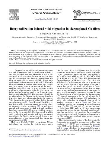 Recrystallization-induced void migration in electroplated Cu ... - KAIST