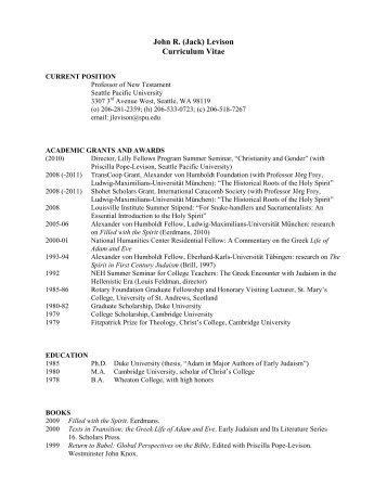 Curriculum Vitae PDF - Holy Spirit: Early Christian Pneumatology