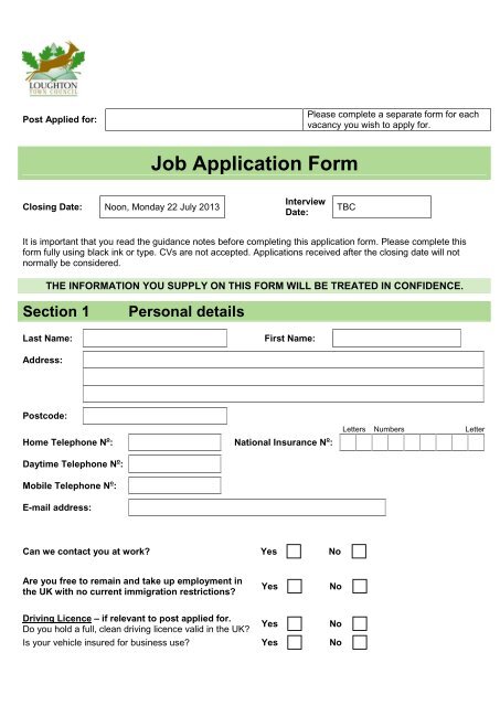 Job Application Form - Loughton Town Council