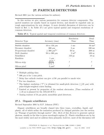 27. PARTICLE DETECTORS - Particle Data Group