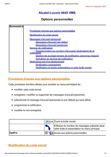 Alcatel-Lucent 4645 VMS Options personnelles - TL systÃ¨mes