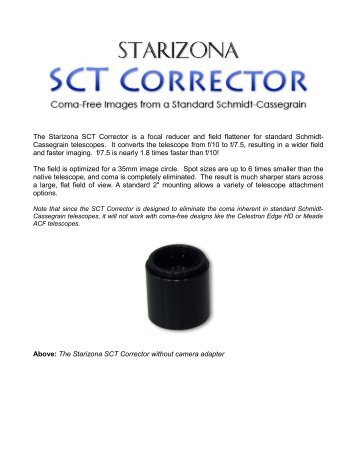 The Starizona SCT Corrector is a focal reducer and field flattener for ...