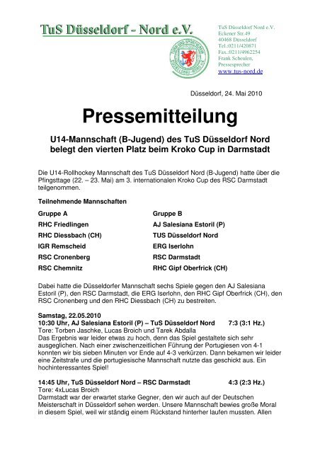 Pressemitteilung U14-Mannschaft (B-Jugend) - TuS Düsseldorf Nord