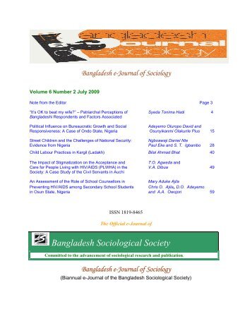 Volume 6 Number 2, July 2009 - Bangladeshsociology.org