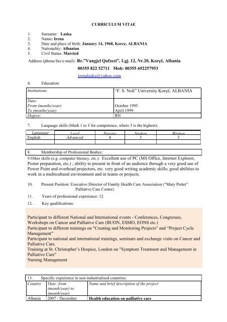 annex f3 standard eu format cv - International Association for ...