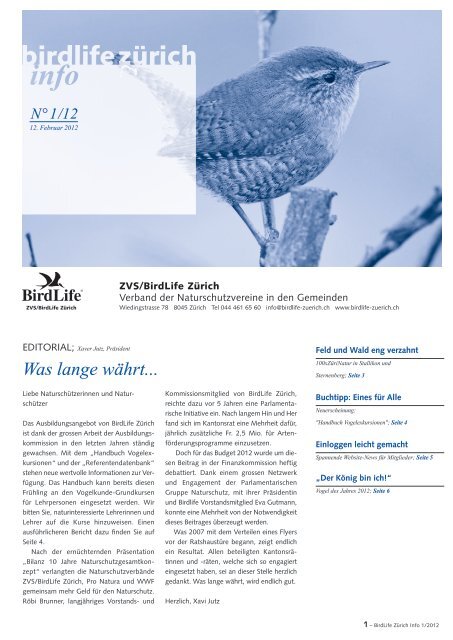 BirdLife Zürich Info 2012/1 (PDF, 0.9 Mb)