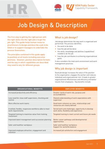 Job Design & Description - NSW Public Sector Capability Framework