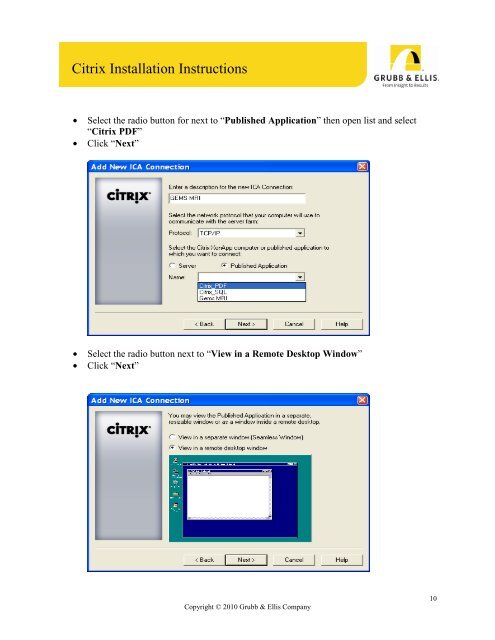 Citrix Installation Instructions - Grubb & Ellis