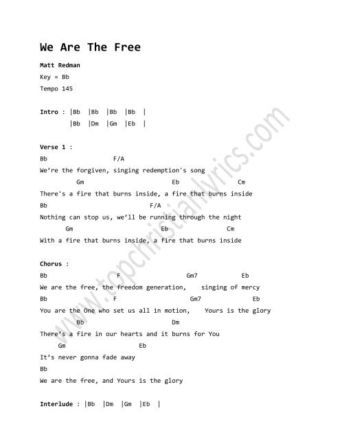 We Are The Free Chords Top Christian Lyrics