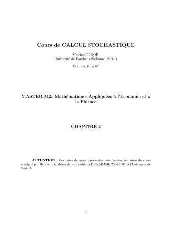 Cours de CALCUL STOCHASTIQUE