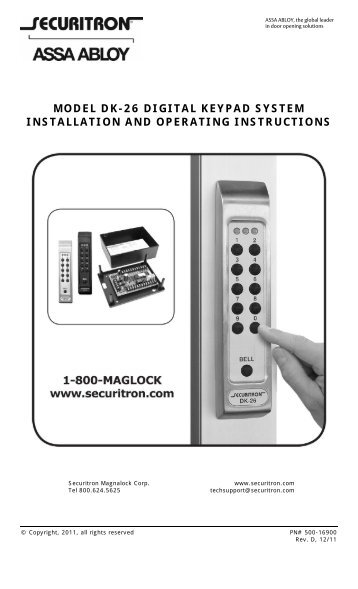 DK-26 Installation Instructions - Securitron Magnalock Corporation