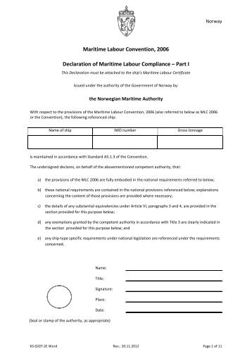 Declaration of Maritime Labour Compliance â Part I