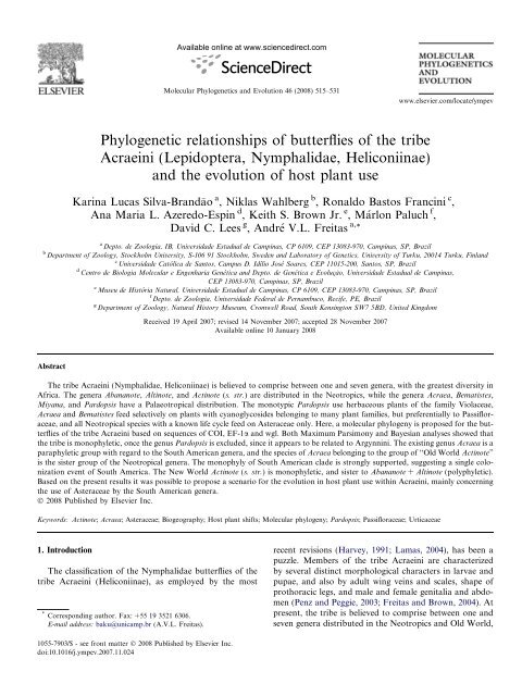 Phylogenetic relationships of butterflies of the tribe Acraeini ...