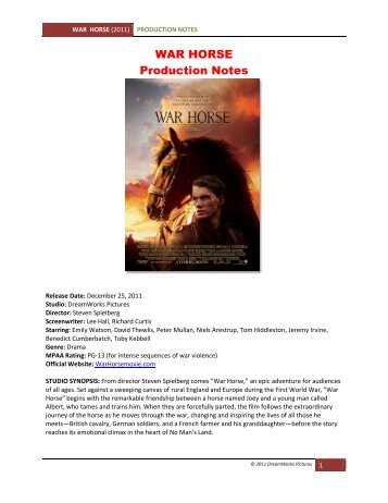 WAR HORSE Production Notes - Visual Hollywood