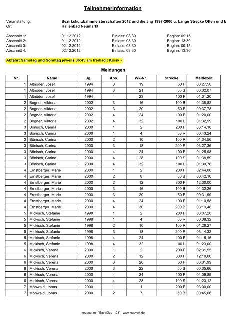 Teilnehmerinformation - Turnverein Waldsassen