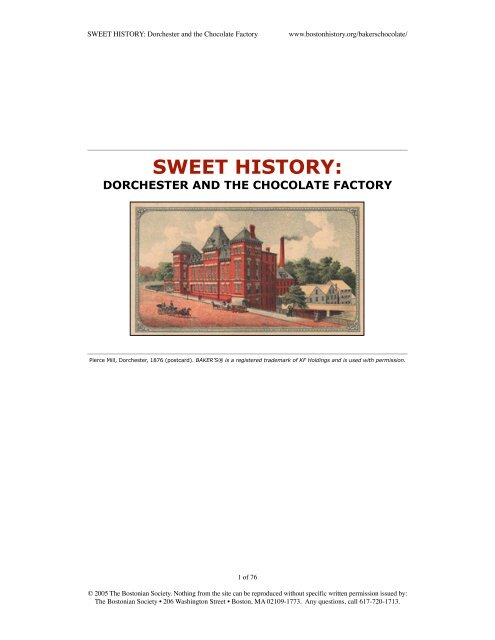 Sweet History: Dorchester and the Chocolate ... - Bostonian Society