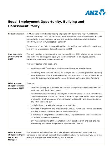 Equal Employment Opportunity, Bullying and Harassment Policy