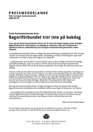 pressmeddelandet om bakdag pÃ¥ brÃ¶d - Sveriges Konsumenter