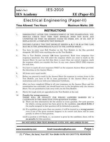 IES-2010 IES Academy EE (Paper-II) Electrical Engineering (Paper-II)
