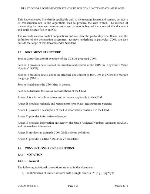 CCSDS 508.0-R-1, Conjunction Data Message (Red Book, Issue 1 ...