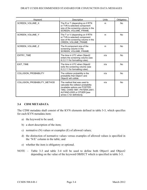 CCSDS 508.0-R-1, Conjunction Data Message (Red Book, Issue 1 ...