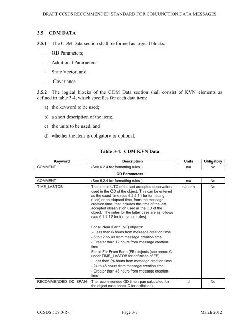 CCSDS 508.0-R-1, Conjunction Data Message (Red Book, Issue 1 ...