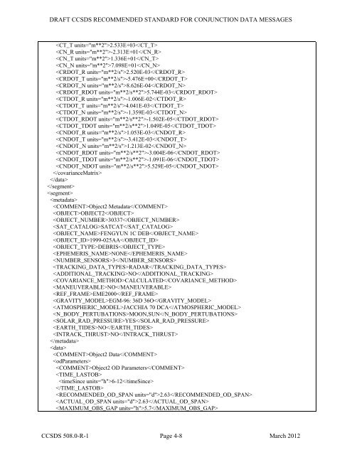 CCSDS 508.0-R-1, Conjunction Data Message (Red Book, Issue 1 ...