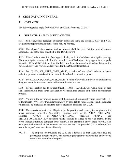 CCSDS 508.0-R-1, Conjunction Data Message (Red Book, Issue 1 ...