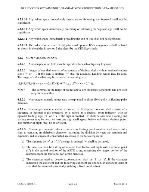 CCSDS 508.0-R-1, Conjunction Data Message (Red Book, Issue 1 ...