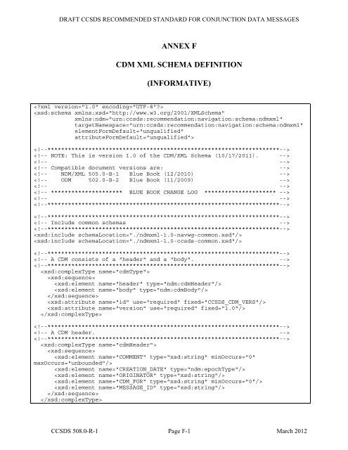 CCSDS 508.0-R-1, Conjunction Data Message (Red Book, Issue 1 ...