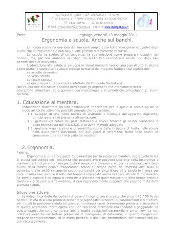 Ergonomia a scuola. Anche sui banchi. 1. Educazione alimentare. 2 ...