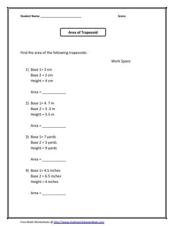 Worksheets Trapezoid Area Worksheet 11 2 areas of find the area following trapezoids math worksheets for kids