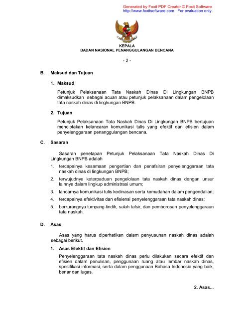 Peraturan Kepala BNPB No.07 Tahun 2009