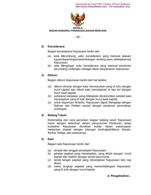 Peraturan Kepala BNPB No.07 Tahun 2009
