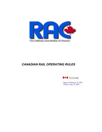 canadian rail operating rules - Railway Association of Canada