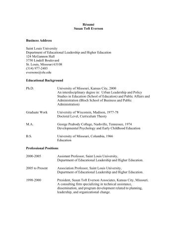 Résumé Susan Toft Everson - Saint Louis University