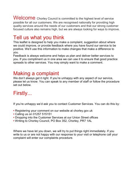 Complaints leaflet - Chorley Borough Council