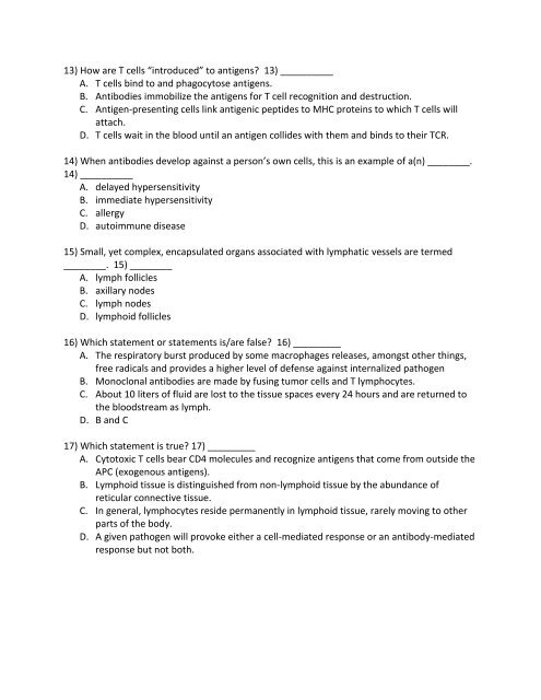 Test 4 â Immune System &#40;Chapters 20 & 21&#41; Name ... - Next2Eden